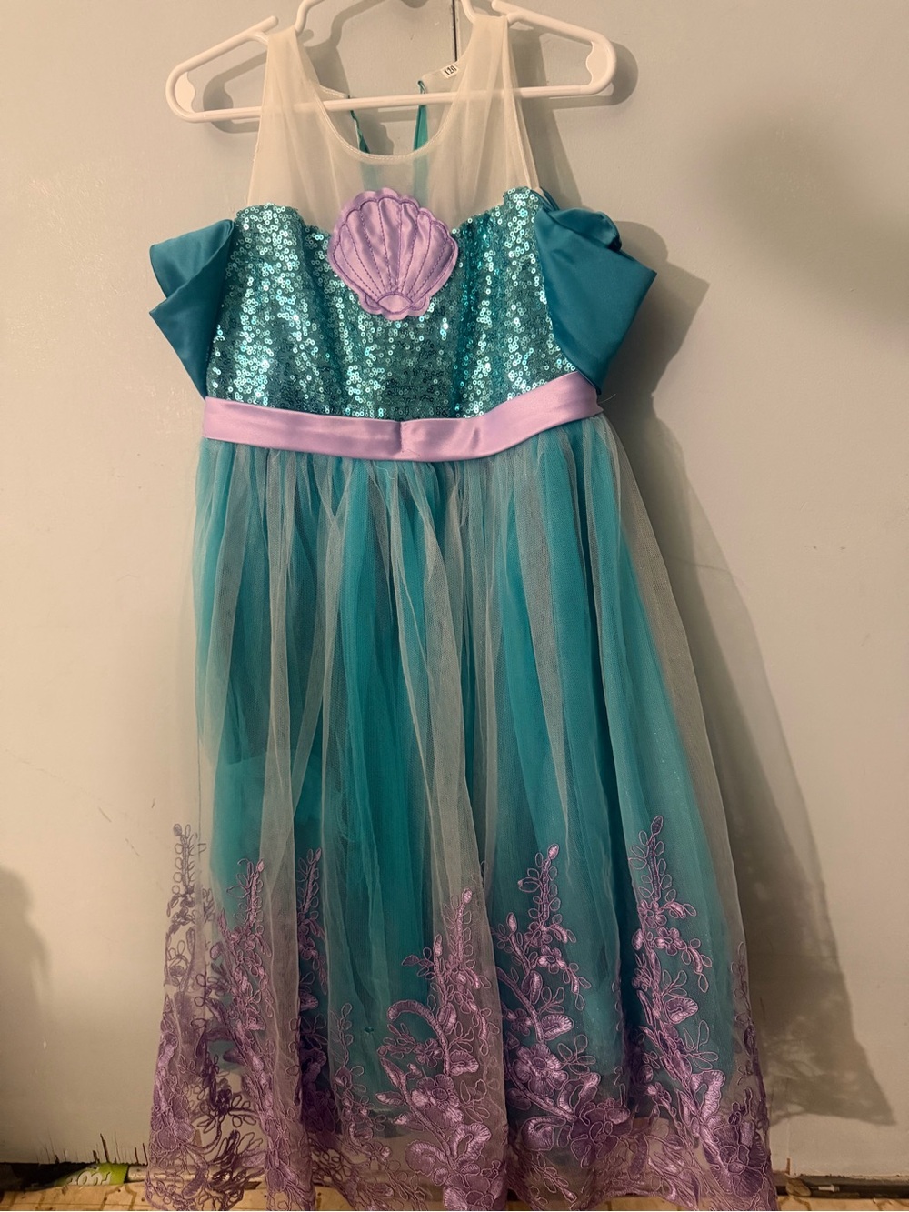 Girls Mermaid Princess Costume Dress Teal Purple Sequins Size 120